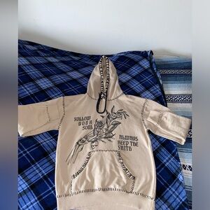 Follow Your Soul Beige & Black Stitched Hoodie